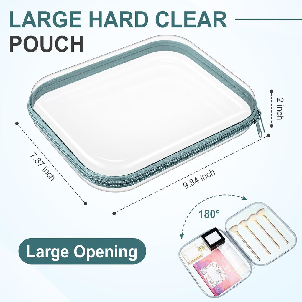 Sanwuta 6 Pcs Clear Hard Zipper Case Hard Plastic Zipper Pouches Transparent Makeup Bag Pencil Pouches for Travel Snacks Christmas Trinket Storage Organizer Box(Blue-green,9.84 x 7.87 x 2 Inch)