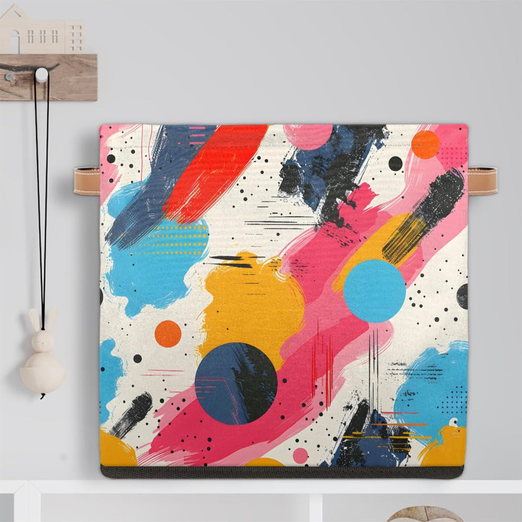 TropicalLife 13x13x13 Inch Large Fabric Storage Cube Abstract Art Painting Foldable Storage Bin with Handles Organizer Boxes Cube Basket for Shelves Organizing Closet