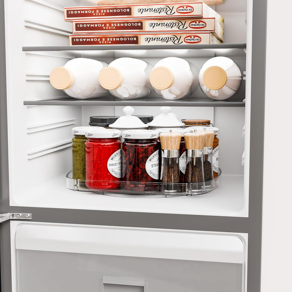 Yieach 2 Pack Rectangle Lazy Susan for Refrigerator,12″x10″ Square Fridge Turntable Organizer & Tray and 2 Tier Rotating Spice Rack for Jar,Can,Medication,Condiments,Seasoning Organizer for Cabinet