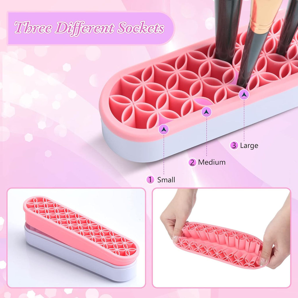 Frienda 4 Pcs Silicone Makeup Brush Holder Stand Multipurpose Cosmetic Travel Storage Box Painting Pen Brush Organizer Desktop Makeup Brush Drying Rack for Brush, Eyeliner Pencil Art (Multicolored)