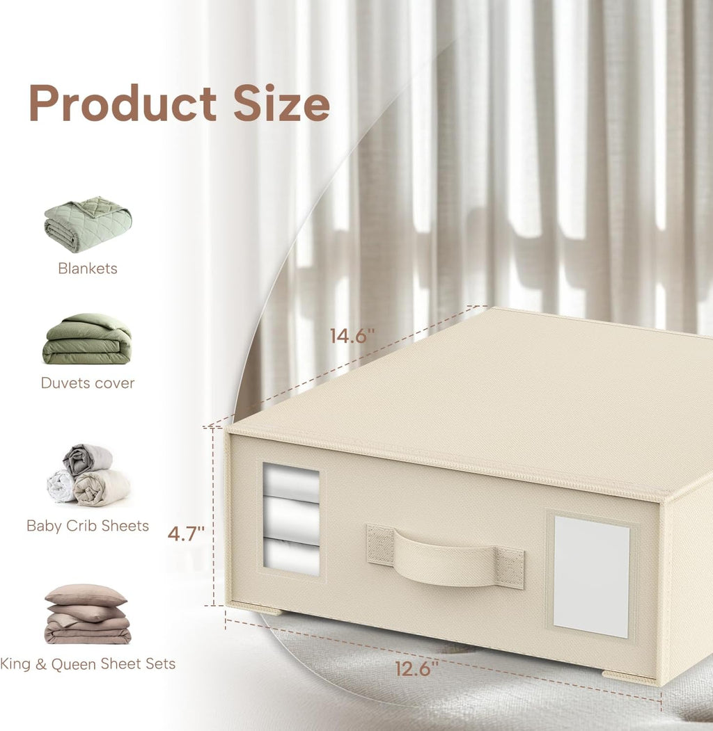 Criusia Bed Sheet Organizers and Storage, 4 Pack Foldable Linen Closet Organizers – Bedding Holder for Sheet Set (King/Queen Sizes), Duvet Covers, Blankets (Beige)