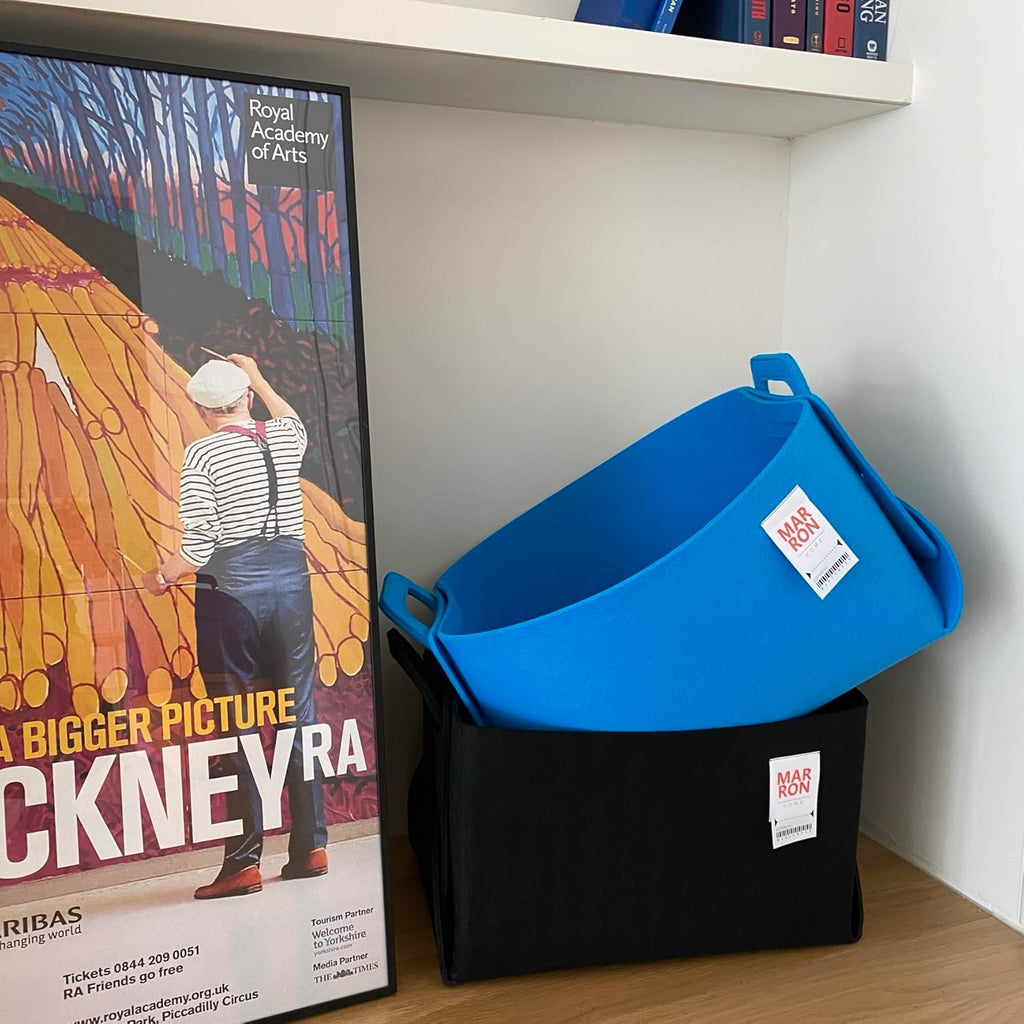 Collapsible Felt CHARCOL Storage Bin Large 14.6"x9.4"x9.4" – Foldable Basket with Handles for Closet, Laundry Room Organization, Toy Storage, Decorative Storage Bins for Shelves, Nursery