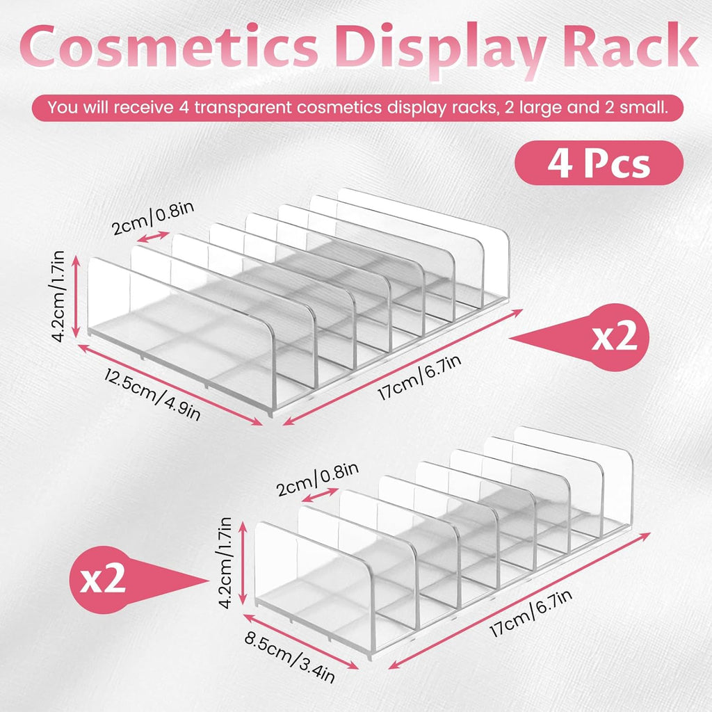 Diakey 4 Pack Eyeshadow Palette Makeup Organizer, 7-Section Acrylic Cosmetic Holder for Vanity, Drawer, Bathroom, Mail Sorter Business Card Holder Bill Money Divider, Clear