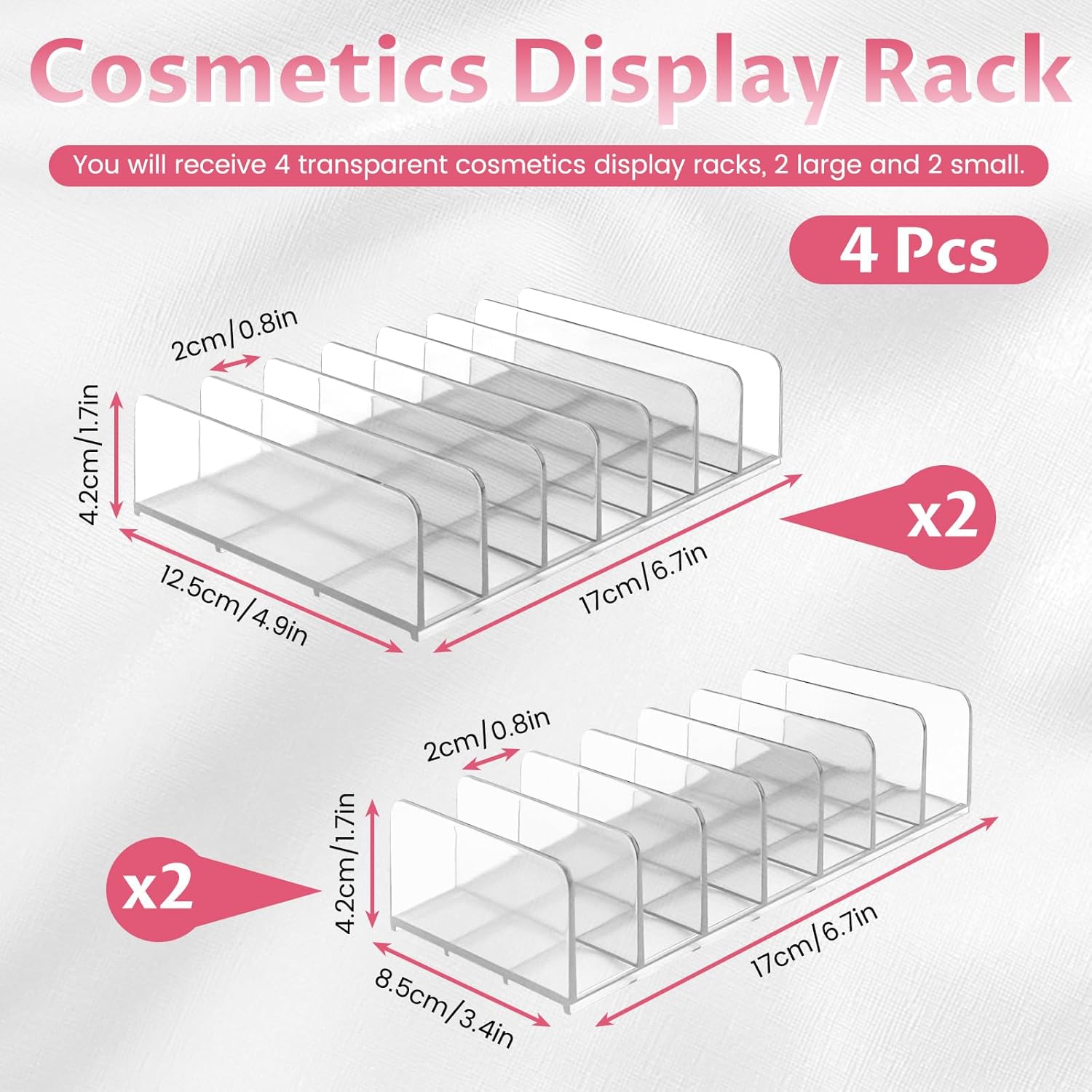 Diakey 4 Pack Eyeshadow Palette Makeup Organizer, 7-Section Acrylic Cosmetic Holder for Vanity, Drawer, Bathroom, Mail Sorter Business Card Holder Bill Money Divider, Clear