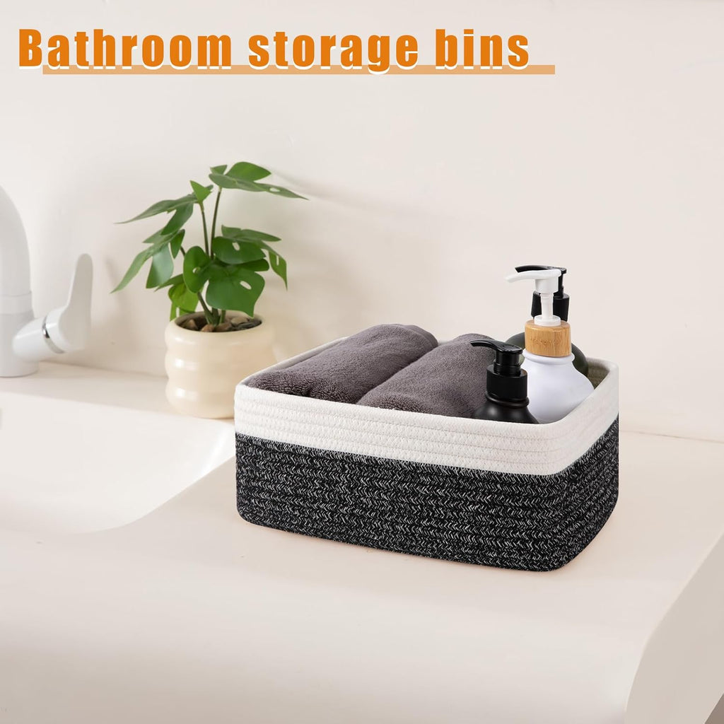 OIAHOMY 4 Pack Storage Baskets for Organizing, Small Bins for Shelves, Cute Decorative Storage Bins, Organizer Baskets for Gifts Empty, 11.8''Lx7.8''Wx4.7''H, Black/White