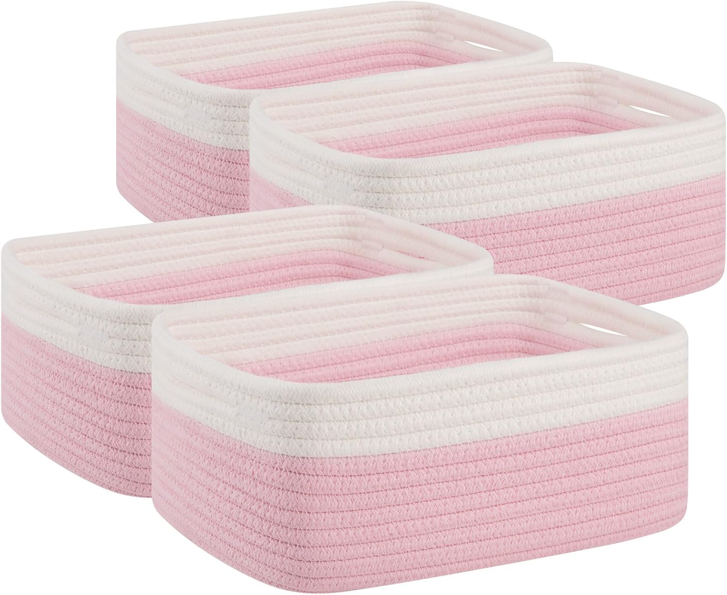 OIAHOMY 4 Pack Storage Baskets for Organizing, Small Bins for Shelves, Cute Decorative Storage Bins, Organizer Baskets for Gifts Empty, 13.8''Lx9.8''Wx5.5''H, Pink/White