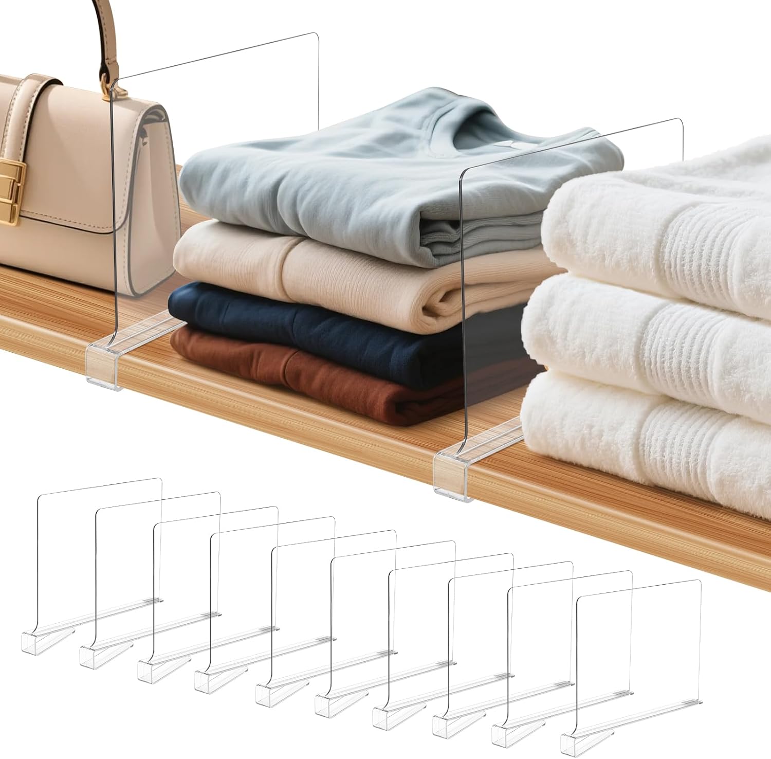 10 Pack Clear Shelf Dividers for Closets, Acrylic Dividers for Shelves, Closet Shelf Divider for Organization,Organizers & Separators for Shelf Storage, Home Closets, Cabinets
