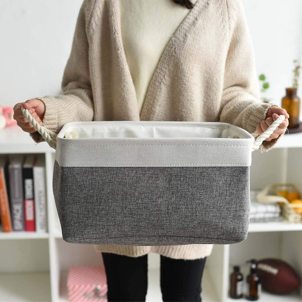 Large Storage Baskets for Shelves, Fabric Baskets for Organizing, Collapsible Storage Bins for Closet, Nursery, Clothes, Toys, Home & Office [3-Pack, White&Grey]