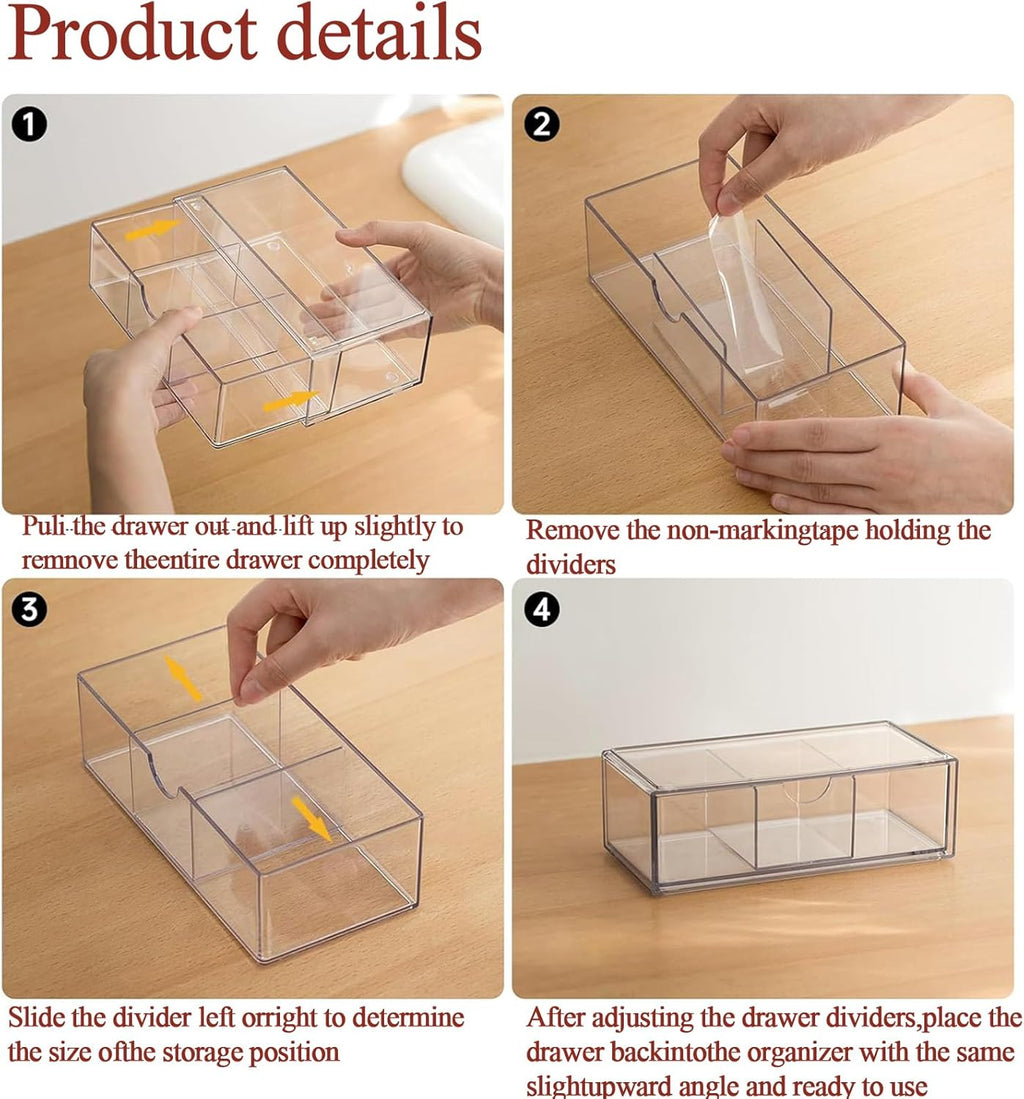 Hair Accessories Organizer for Girls, Clear Acrylic Hair Tie Organizer, or Headband, bows，Cute Small Stackable Storage Drawer Container Caddy Box for Bathroom Vanity Countertop 3PCS