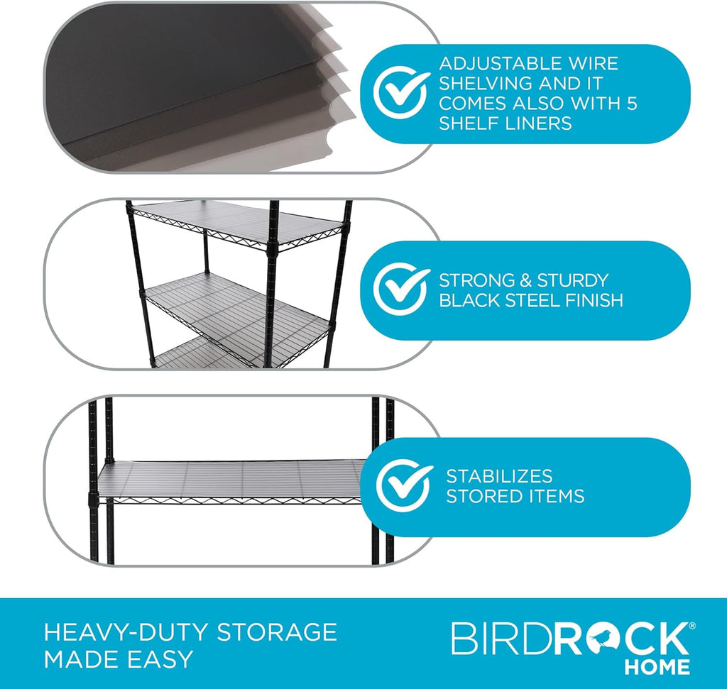 Internet's Best 5-Shelf Adjustable Wire Shelving with Shelf Liners | Heavy Duty Storage Rack | Metal Shelf for Garage, Restaurant, Industrial Use - Sturdy Steel Frame | Black | 36" W x 18" D x 72" H
