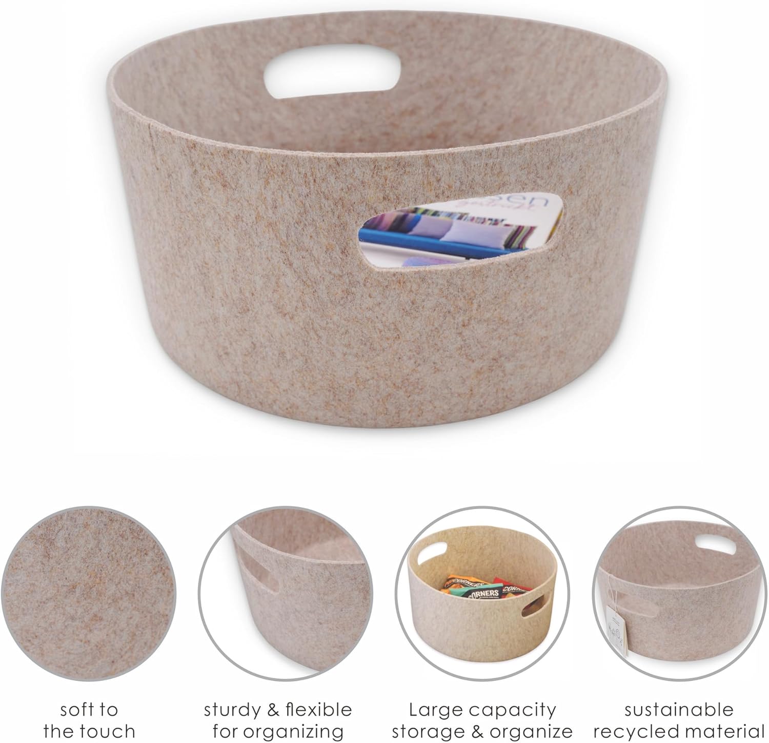 Welaxy Storage basket organizer bins bucket shelf baskets for magazine books kids toys pet toy junk organize (Oatmeal)