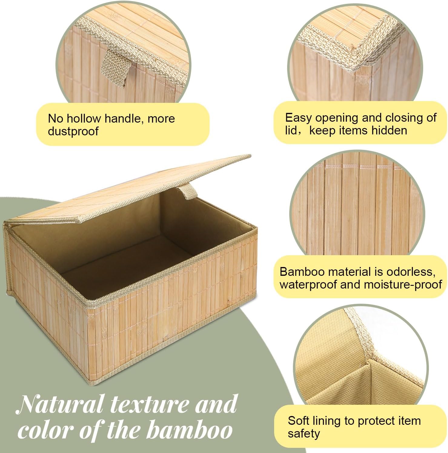 Wicker Basket With Lid Bamboo Storage Box for Shelf Bamboo Decor Storage Boxes With Lids-Rectangle Decorative Basket With Lid Organizer for Bedroom,Living Room (Set of 4,natural)