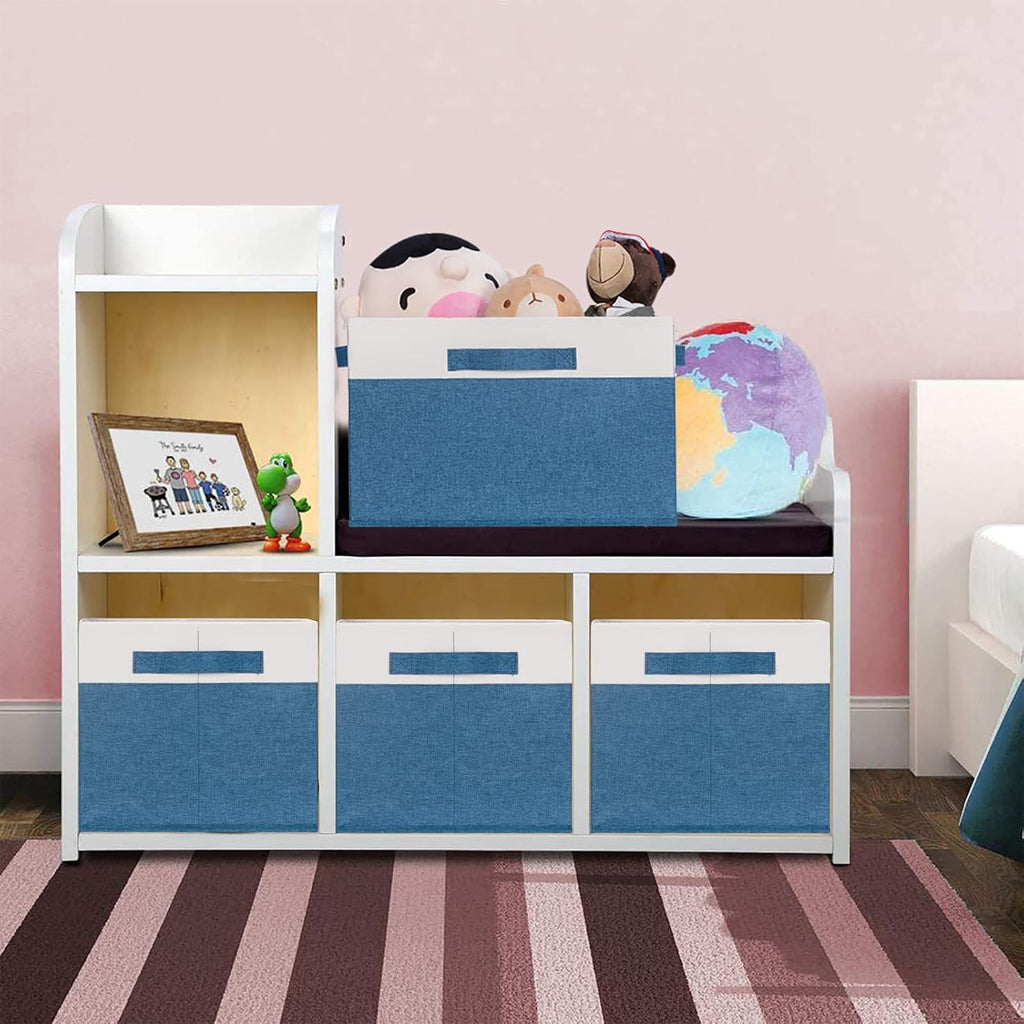 GhvyenntteS 6 Pack Fabric Storage Bins, 15x11x9.6 inch Closet Storage Bins for Shelves with 3 Handles, Foldable Storage Baskets for Shelves, Sturdy Closet Organizers and Storage Boxes, Blue