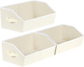 Trapezoid Closet Shelf Organizer - Large Baskets for Organizing, Fabric Storage Box for Shelves, Cube Storage Bins for Clothes, Books, Blankets, 3 Pack, Beige