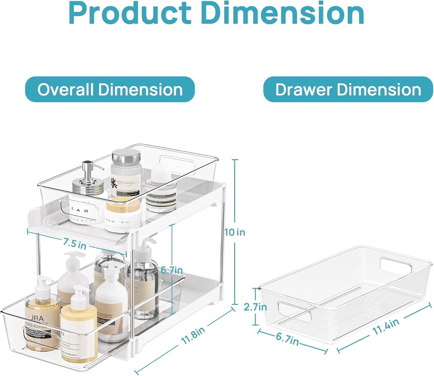 Vtopmart 8 Pack Bathroom Organizer, 2 Tier Clear Under Sink Organizers Vanity Countertop Storage Container,Cabinet Drawers Bins, Pull-Out Organization with Track for Pantry, Kitchen