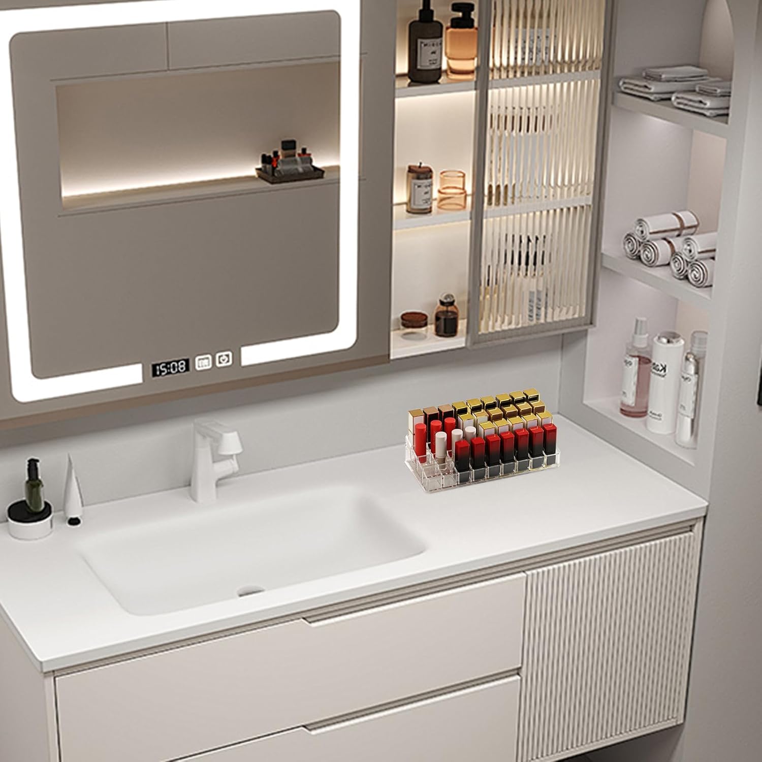 36 Slots Acrylic Lipstick Organizer, Thickened Multi-Grid Clear Lip Gloss Perfume Sample Mascara Display Storage Holder for Drawer and Vanity, 10 x 4.6 x 2.3 Inch