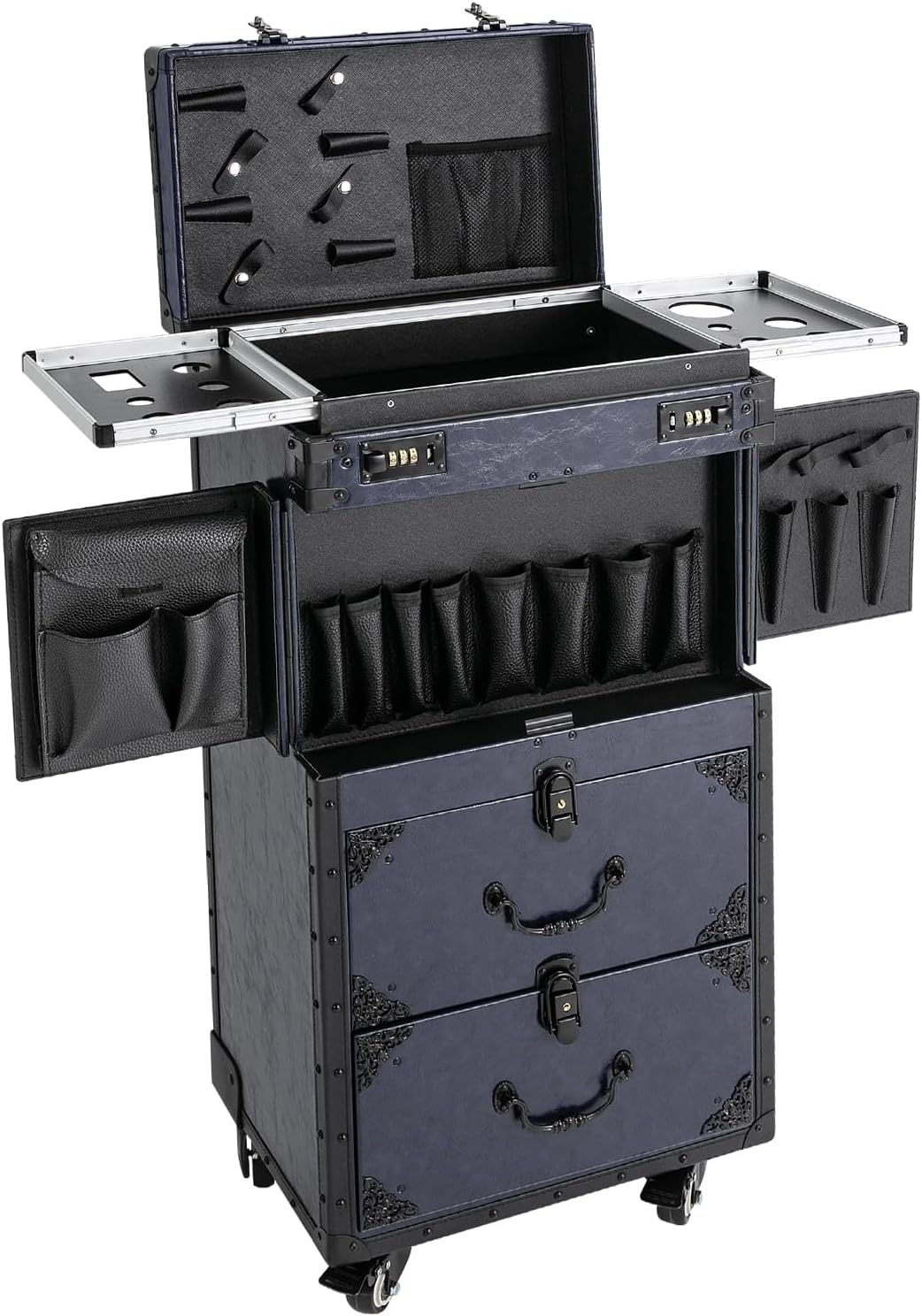 Cosmetic Train Case,Makeup Organizer Travel Case with Multiple Compartments,Rolling Makeup Case,Professional Makeup Casewith Wheels for Make-up Artists