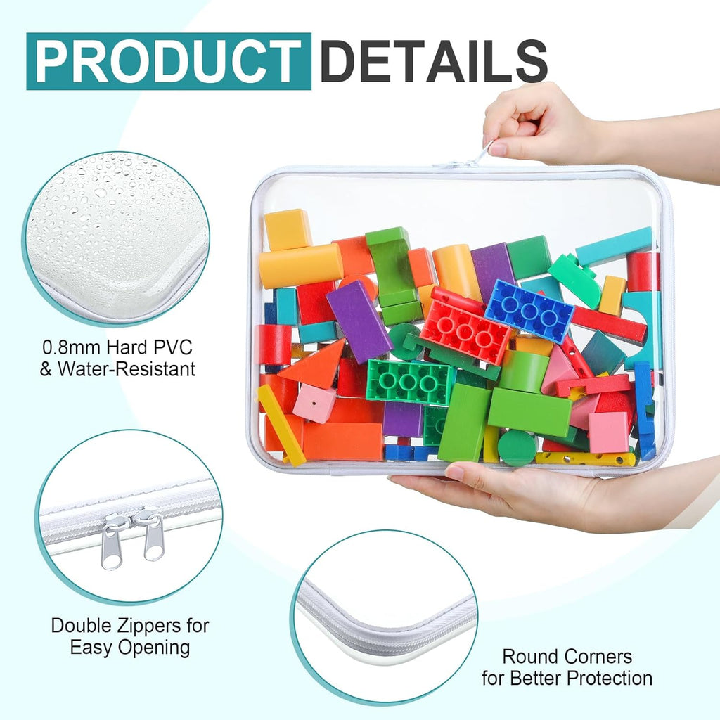 Sanwuta 6 Pcs Clear Hard Zipper Case Hard Plastic Zipper Pouches Transparent Makeup Bag Pencil Pouches for Travel Snacks Christmas Trinket Storage Organizer Box(White,12.6 x 9 x 2 Inch)