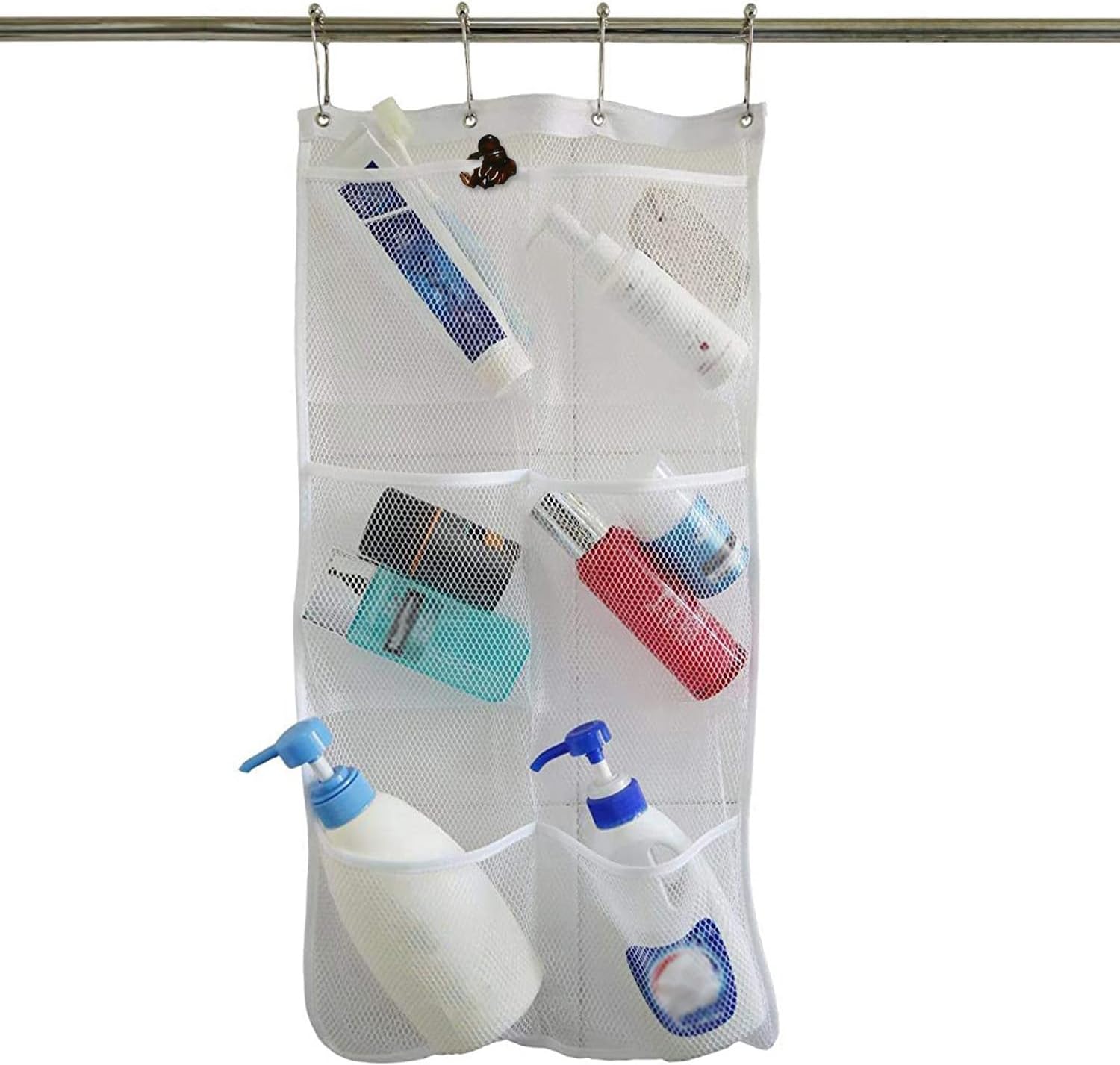 Quick Dry Fabric Bath Hanging Mesh Pockets Shower Organizer with 6-Pocket, 4 Hooks