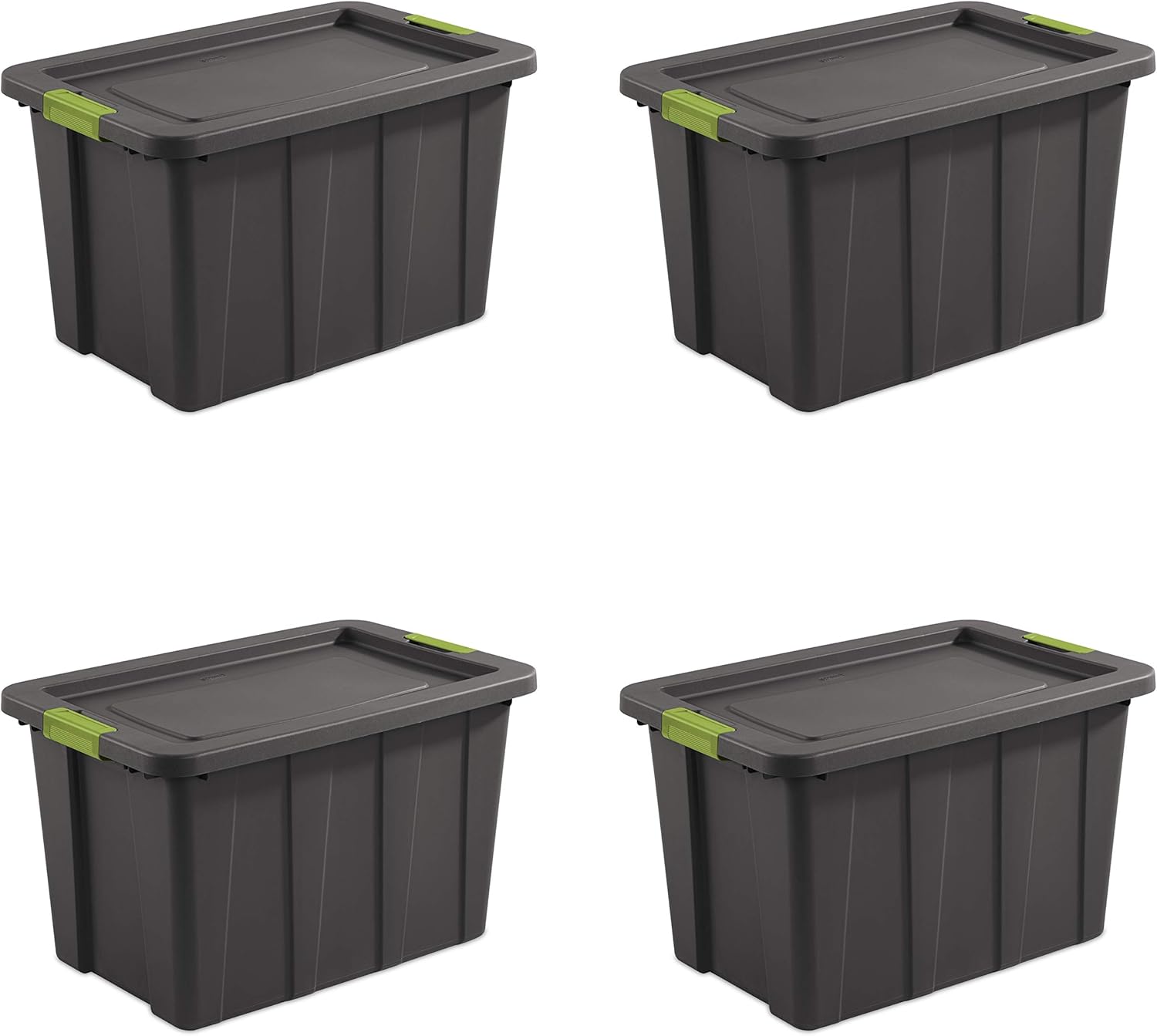 Sterilite 30 Gal Latching Tuff1 Storage Tote, Stackable Bin with Latch Lid, Plastic Container to Organize Garage, Basement, Gray Base and Lid, 4-Pack