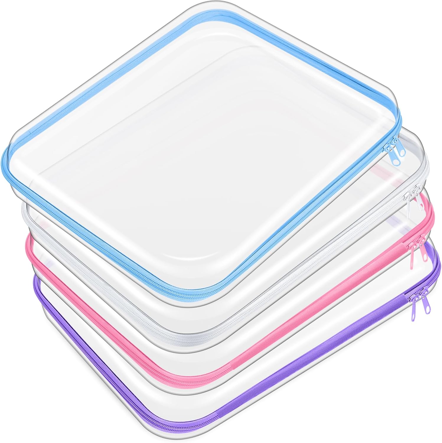 Hoolerry 4 Pcs Hard Clear Zipper Case Makeup Bags Plastic Pencil Pouch Transparent Storage Box Containers for Cosmetics, Snacks, Building Blocks, Puzzles(Multicolor,13.8 x 11.8 x 2 in)