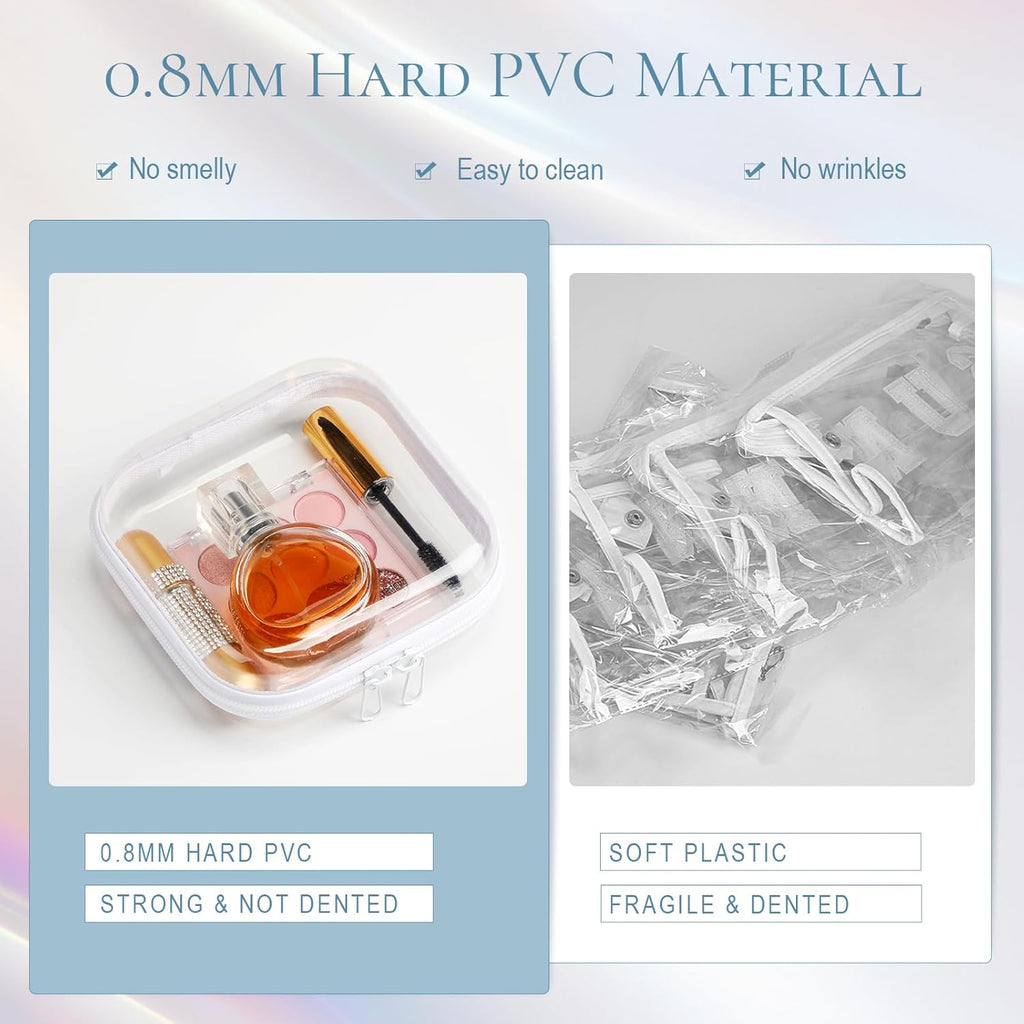 Sanwuta 6 Pcs Clear Hard Zipper Case Hard Plastic Zipper Pouches Transparent Makeup Bag Pencil Pouches for Travel Snacks Christmas Trinket Storage Organizer Box(White,5 x 5 x 2 Inch)