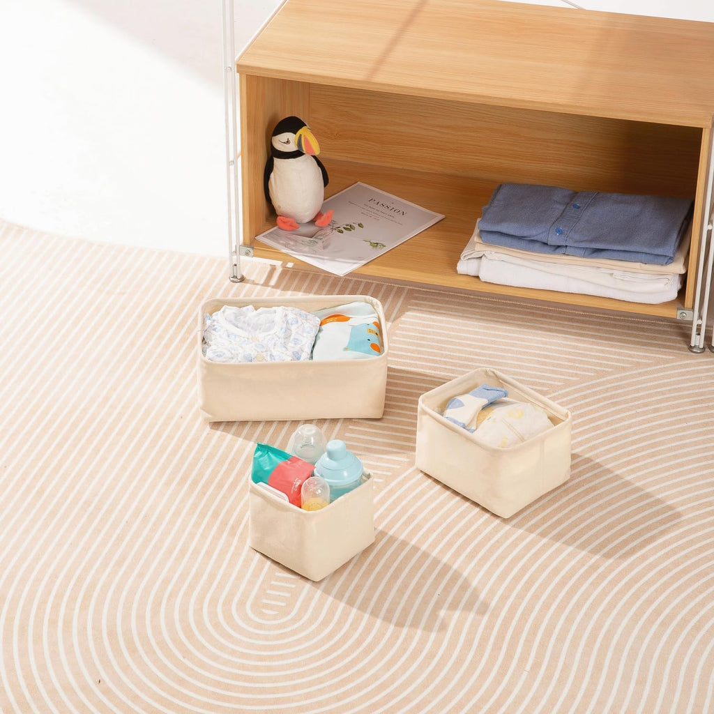 Foldable Storage Bins with Lids Cotton Canvas Rectangular Storage Box Ideal for Organization Lightweight and Durable (7.48 x 5.91 x 4.72)