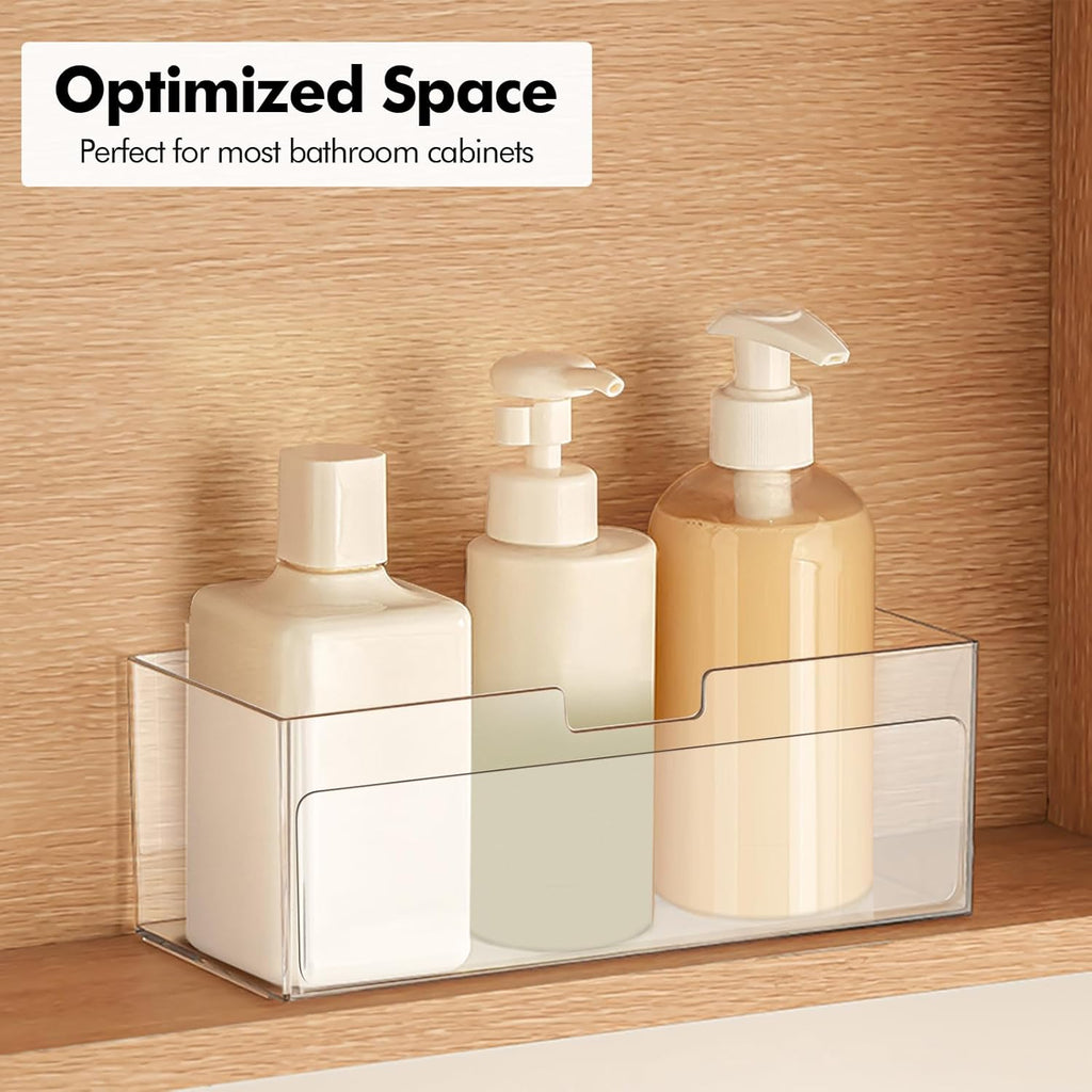 Poeland 2 Pack Makeup Organizer, Stackable Storage Organizer with U-shaped Removable Divider, Clear Storage Box for Medicine Cabinet, Closet, Bathroom, Counter