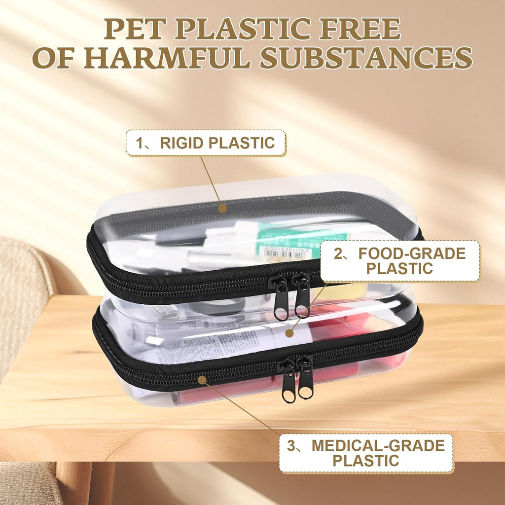 2PCS Zippered Hard Pouch Double,Portable Waterproof Cosmetic Bag with Zipper,DIY Storage Organizer Bins,Hard Plastic Case,Clear Zipper Bags for Organizing,Pencil Case