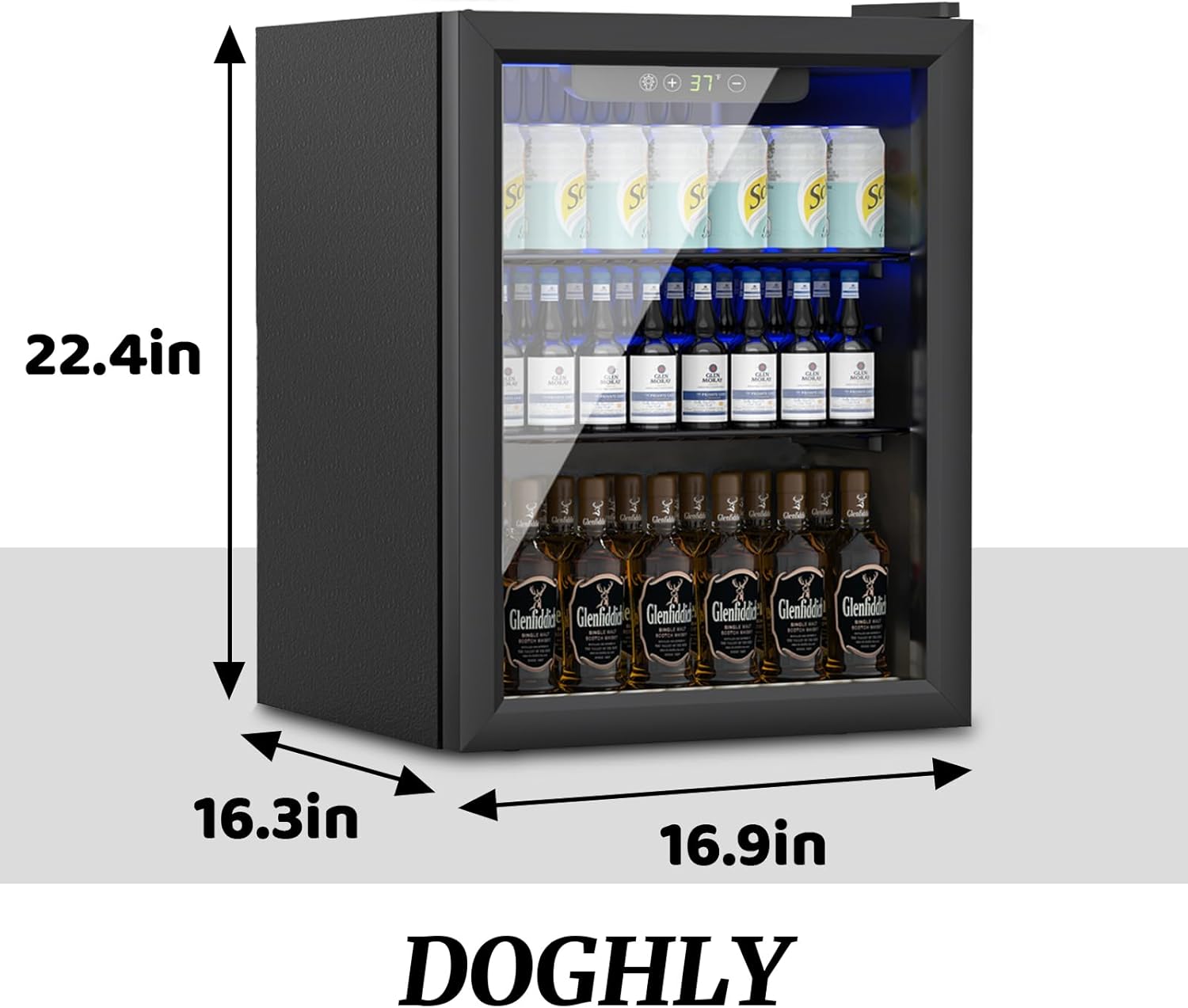 1.7 Cu.ft Beverage Refrigerator Cooler, 72 Cans Mini Fridge with Glass Door, and Temperature controllable switch for Soda, Beer or Wine For Office or Bar with Removable Shelves