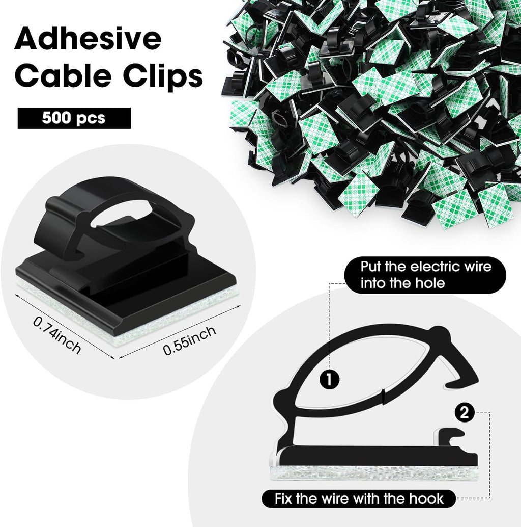 EBOOT 500 Pieces Adhesive Cable Clips Wire Clips Cable Wire Management Wire Cable Holder Clamps Cable Tie Holder for Car, Office and Home