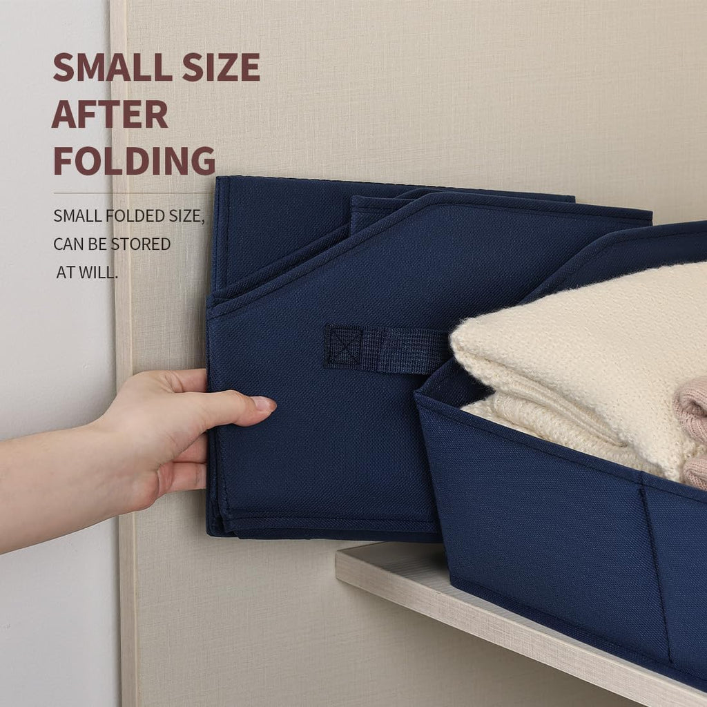 Closet Baskets for Shelves Trapezoid - Decorative Storage Baskets with Handle, Closet Bins for Organization, Shelf Storage Bins for Clothes, Books, Home, Office, 4 Pack, Navy Blue