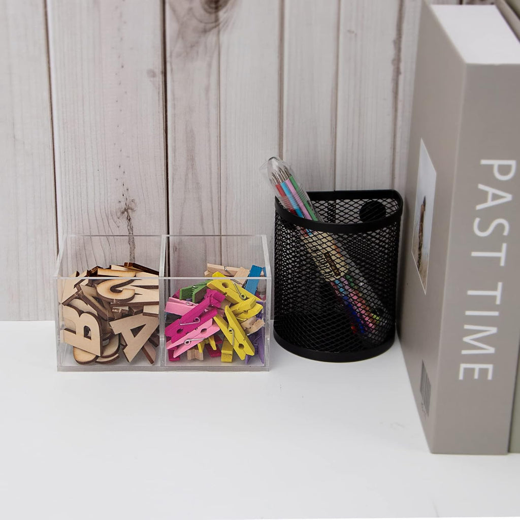 dedoot Acrylic Drawer Organizer, Clear 2 Compartment 2 Section Makeup Organizer Transparent Plastic Makeup Brush Holder Makeup Jewelry Accessories Storage Acrylic Square Cube Box,5x2.5x2.3 Inch