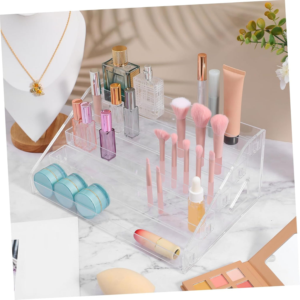 Acrylic Makeup Organizer Multi Layer Display Stand for Eyeshadow Palette Nail Polish and Perfume Storage Space Saving Design with Handles for Durable and Versatile Cosmetic Display