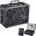 Makeup Case with LED Mirror - Black Fluid-Color Makeup Box with Detachable Lighted Mirror, Travel Cosmetic Train Case Organizer with Adjustable Dividers and Tool Panel for Brushes