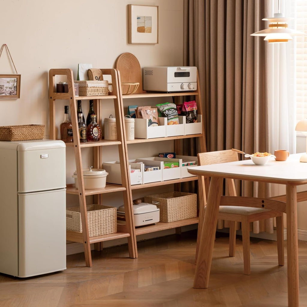 100% Solid Oak 4 Tier Ladder Shelf, Small Bookshelf, Ladder Bookshelf, Bookcase with Stable Frame, Small Table for Living Room Bedroom (Natural,17.32" D x 16.53" W x 53.54" H)