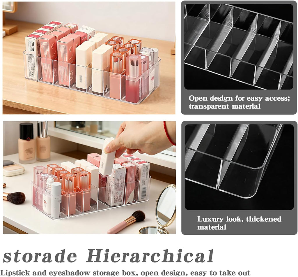 2 Pack Clear Acrylic Makeup Organizers, 7-Section Bathroom Organizer for Drawer, Cosmetic Display Cases, Blushes Highlighters Eyeshadow Powder Makeup Organizer Holder Storage