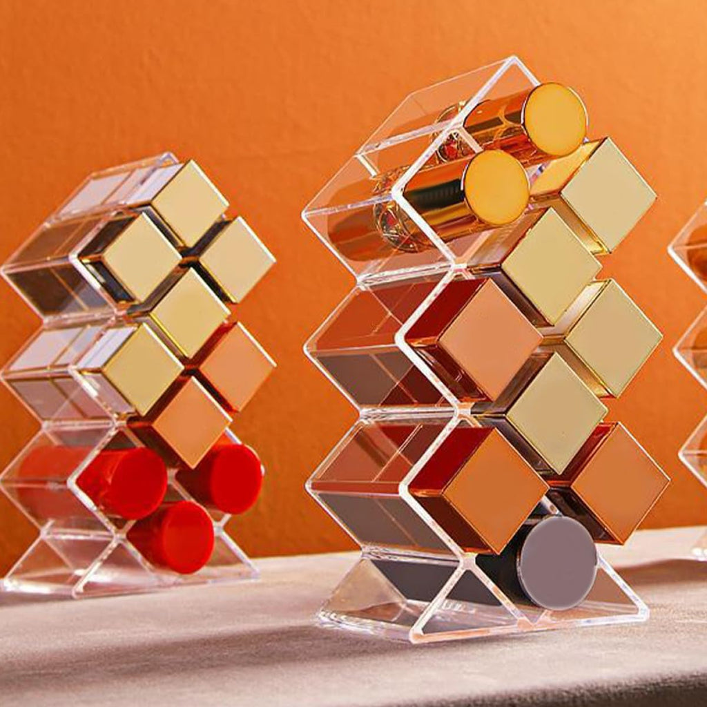 Unomor 2Pcs Clear Acrylic Lipstick Holder Desktop Makeup Organizer Dust-resistant Lip Gloss Storage Stand for Vanity Lightweight and Sleek Cosmetic Display Rack for Bedroom and Dresser