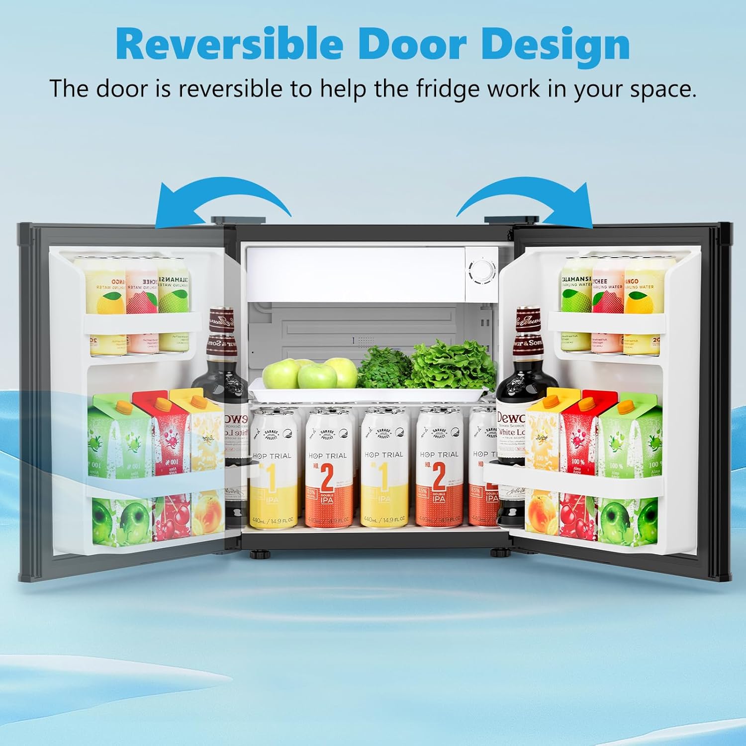 1.6 Cu.ft Mini Fridge with Freezer, Compact Refrigerator, Single Reversible Door, Ultra Quiet, Energy Efficient for Office, Dorm, Bedroom, Apartment, Black