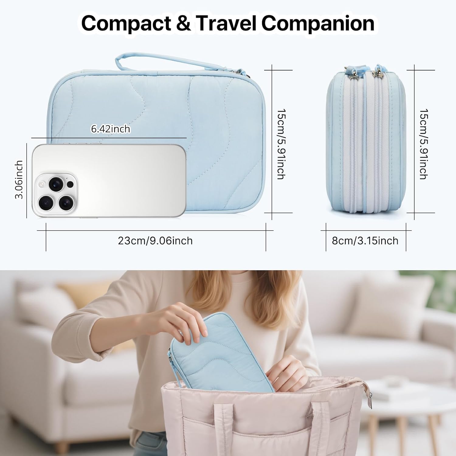 Skycase Tech Pouch - Lightweight Electronics Organizer Travel Case, Double Layers Travel Cable Organizer, All-in-One Storage Bag for Charger, Cord, Phone, Flash Drive, Accessories