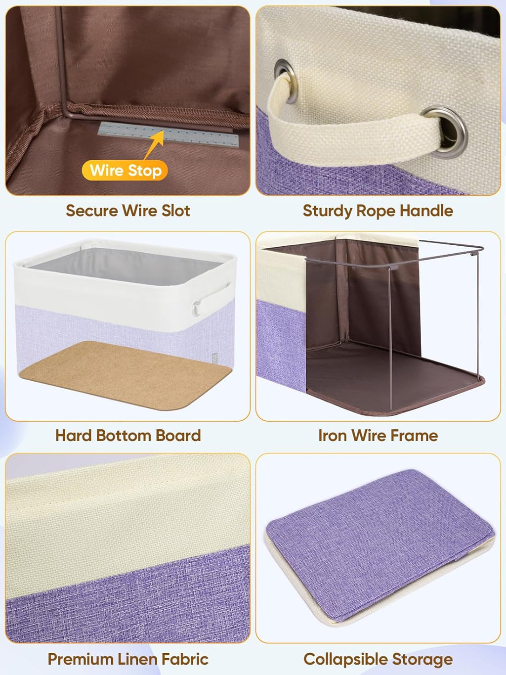 BALEINE 2 Pack Fabric Storage Bins for Shelves, Linen Storage Baskets for Organizing, Decorative Closet Bins for Clothes, Home (Lavender, 17''x13''x10.5'')