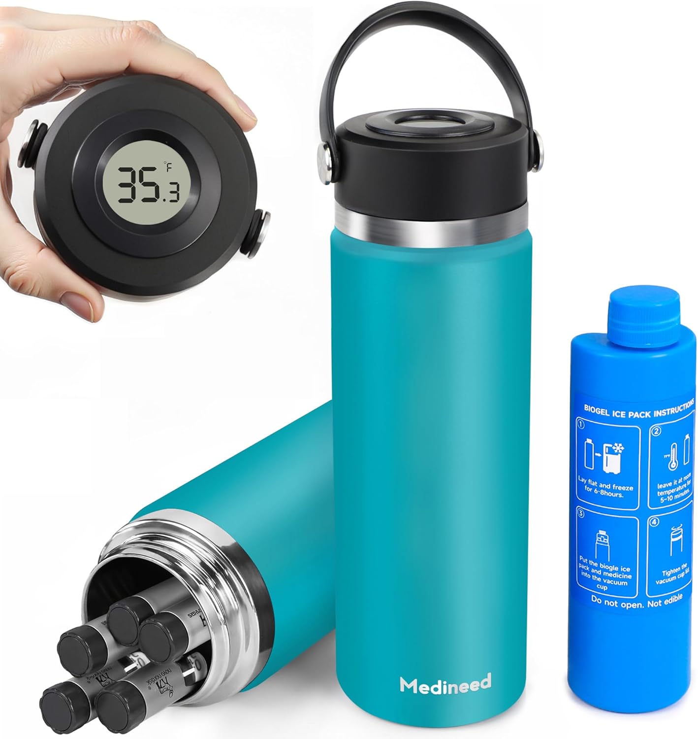 Insulin Cooler Travel Case Tsa Approved, 3-5 Pens Medicine Travel Cooler Temp Display, Diabetes Case with Reusable Ice Pack, Refrigerated Medication Organizer for Diabetic Supplies (Teal Green)