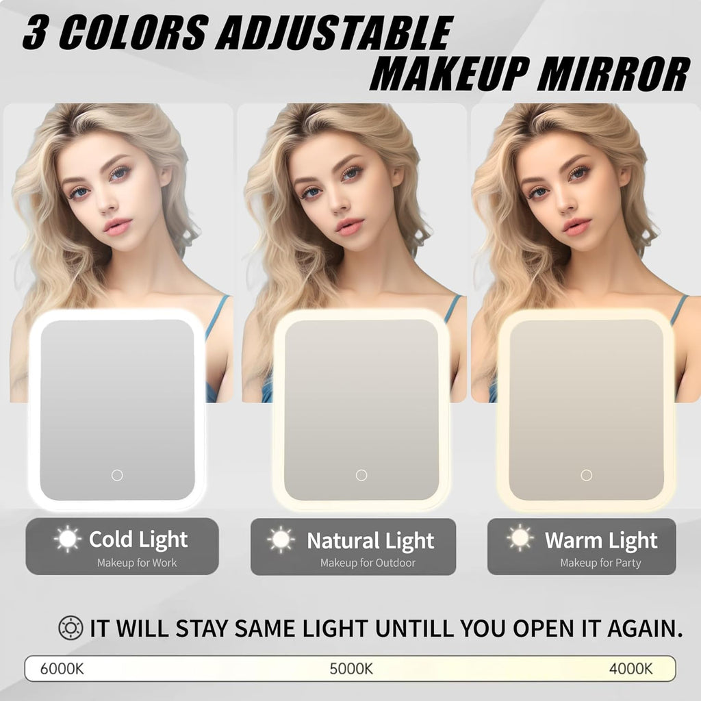 Travel Makeup Bag with LED Mirror, Portable Cosmetic Case Organizer with Lighted Mirror, Waterproof Makeup Case for Cosmetic Brush Holder Storage, Black Toiletry Bag for Women Gift