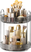 360° Rotating Makeup Organizer, Upgraded 2 Tier Skincare Perfume Organizers for Women, Bathroom Organizer Countertop, Clear Cosmetic Dresser Organizer with Makeup Brush Holder, Sink&Counter(Grey)