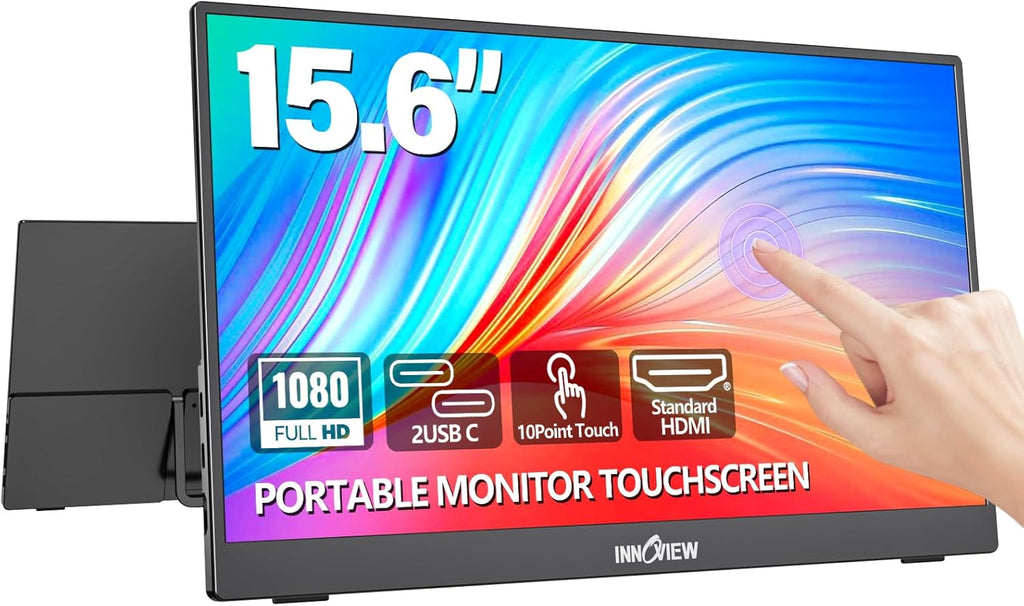 InnoView Portable Monitor Touchscreen 15.6" 1080P 10-Point Touch Screen Monitors Portable with Protective Sleeve Built-in Stand, 1200:1 HDMI USB C Travel Monitor for Laptop, PC, Mac, Phone, Switch