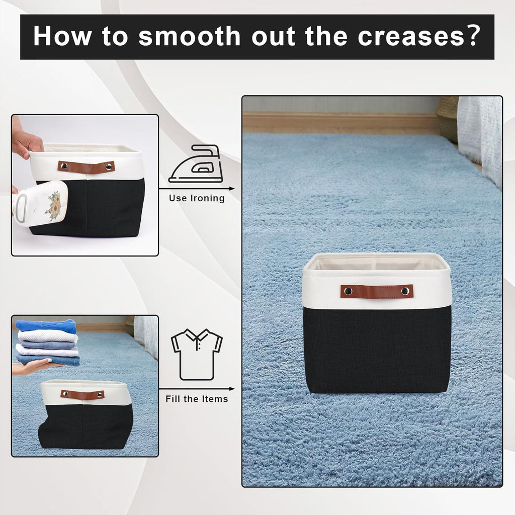 Storage Bins Large Fabric Storage Baskets for Shelves 3 Pack, Decorative Linen Closet Baskets with Handles for Organizing, Shelf, Clothes, Home, Office, 15x11x9.5Inches (Black&White)