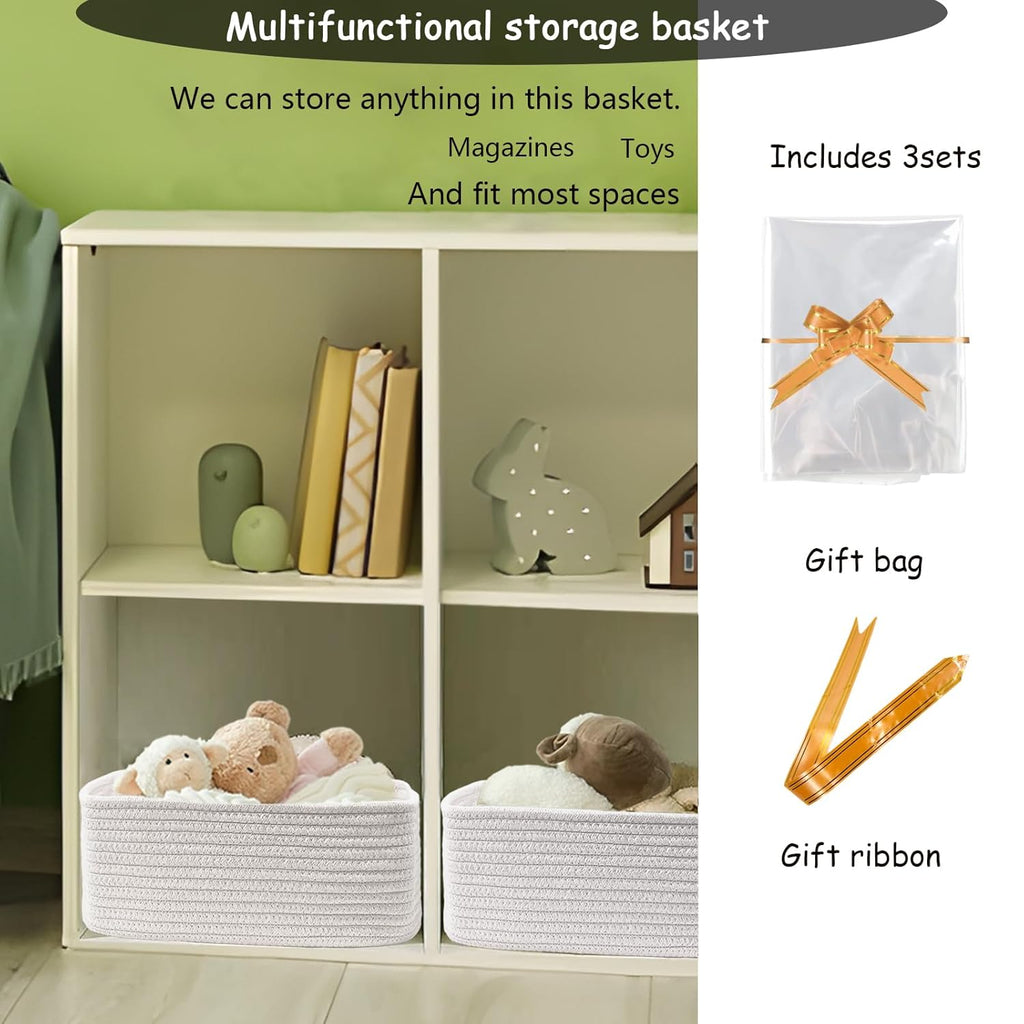 COMFY-HOMI 11.5"x7.5"x4.7" Storage Baskets for Organizing | Cotton Rope Woven Basket | Toy Storage Bin Box | Basket for Shelves, Closet Organizer Bin, Decorative Closet Shelf, 1 Pack all white