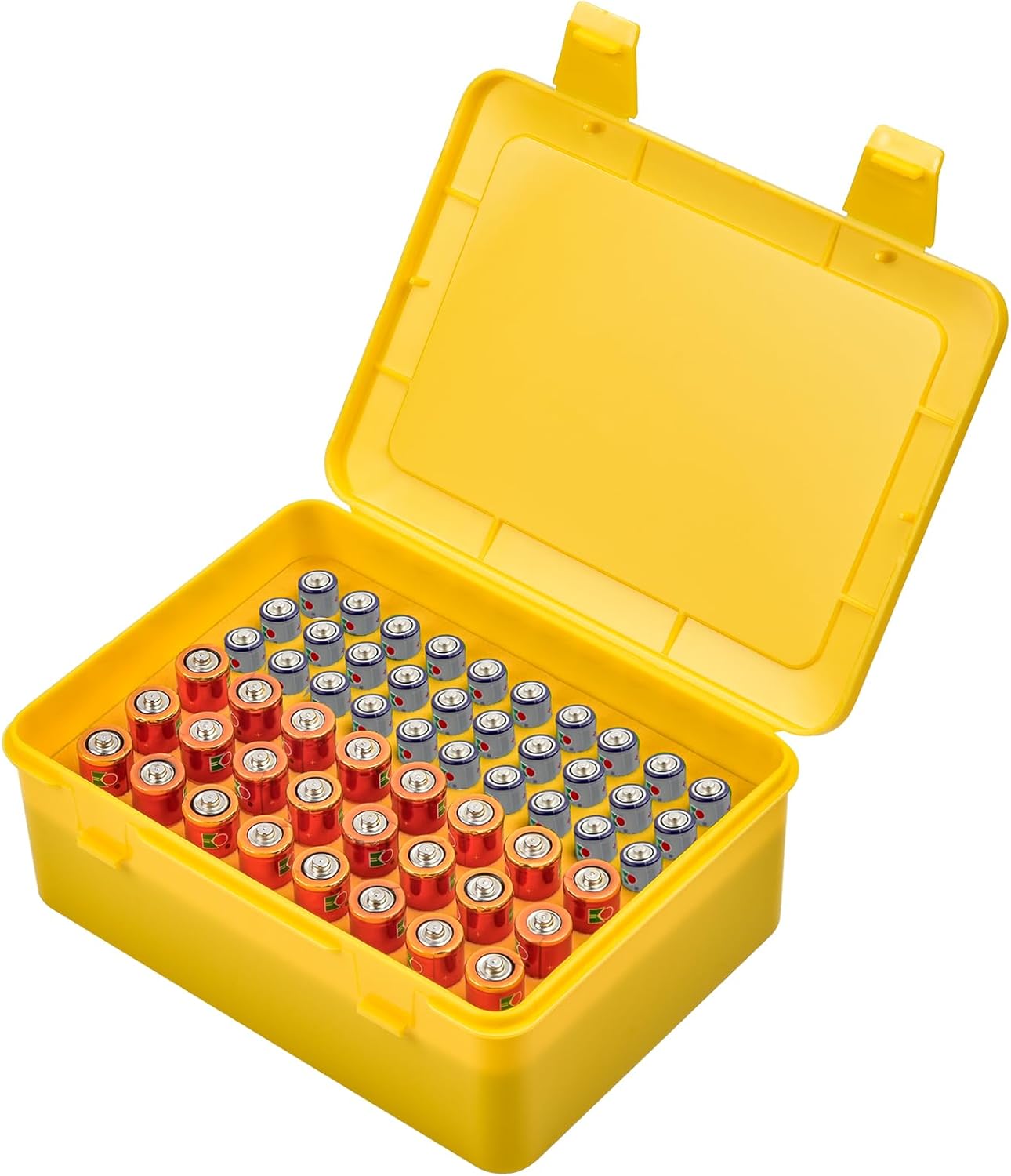 Battery Organizer Storage Box, Garage Case Holder for 24* AA, 30* AAA Batteries (Bag Not Include Batteries Pack) (yellow)