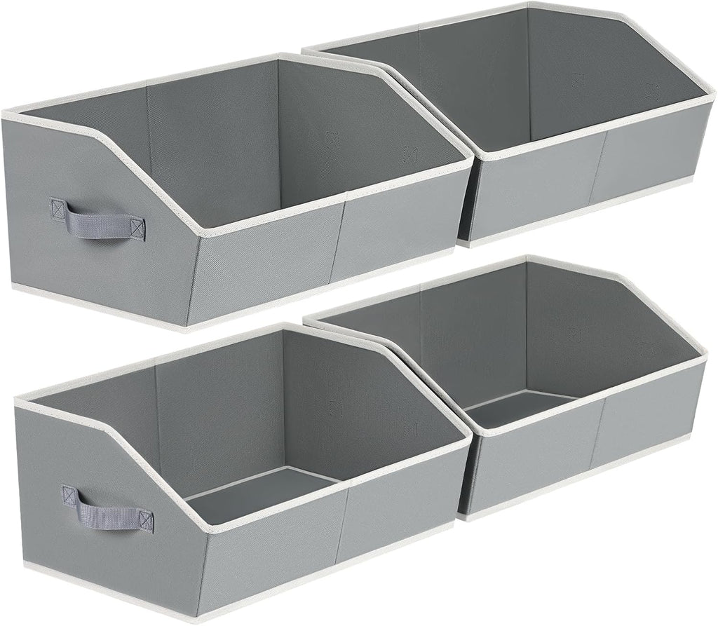 Trapezoid Storage Baskets for Shelves - Large Fabric Baskets for Organizing, Foldable Storage Bin with Handles, Cube Storage Organizer Bins for Clothes, Blankets, 4 Pack, Grey