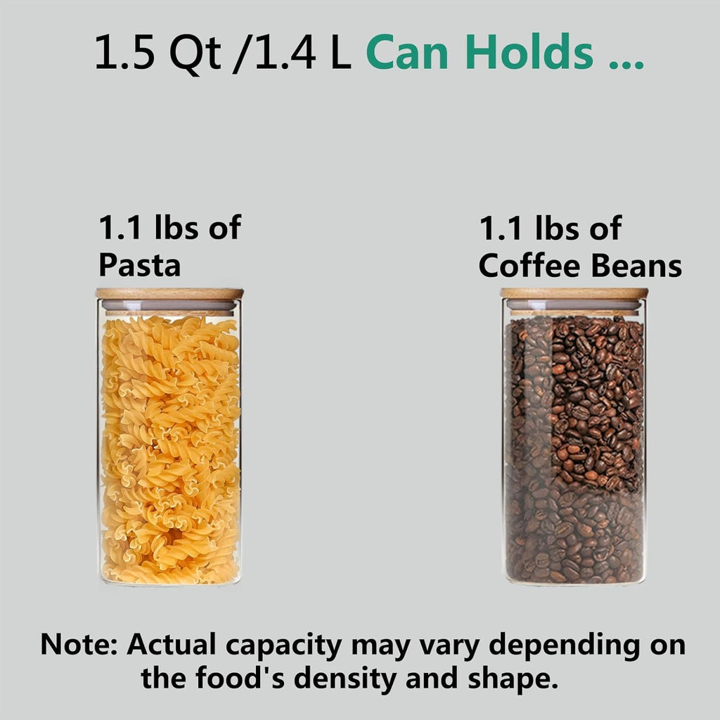 1.5 Qt Round Glass Storage Containers with Lids, Clear Food Storage Container Jar with Sealing Bamboo Lid for Noodles Flour Cereal Rice Sugar Tea Coffee Beans（Round-3Pack ）